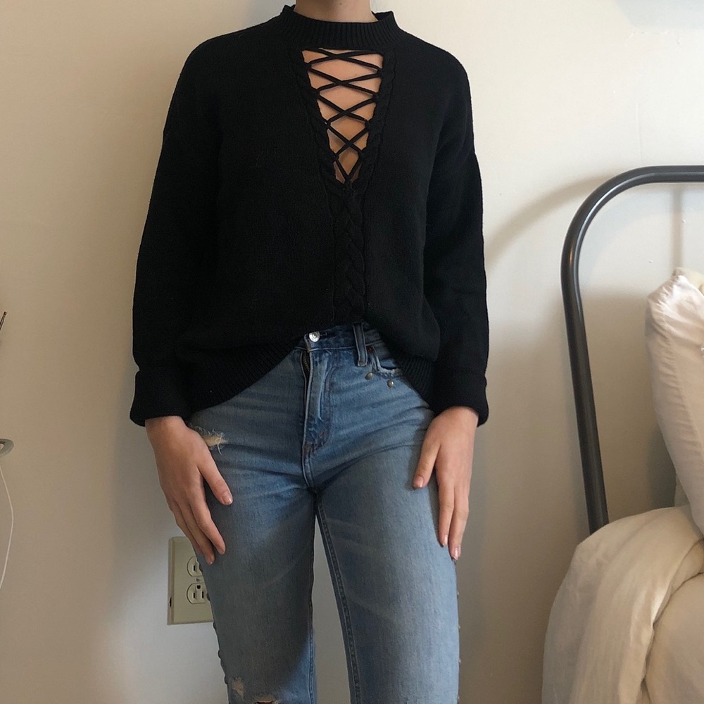 Lace front black sweater—Kendall and Kylie